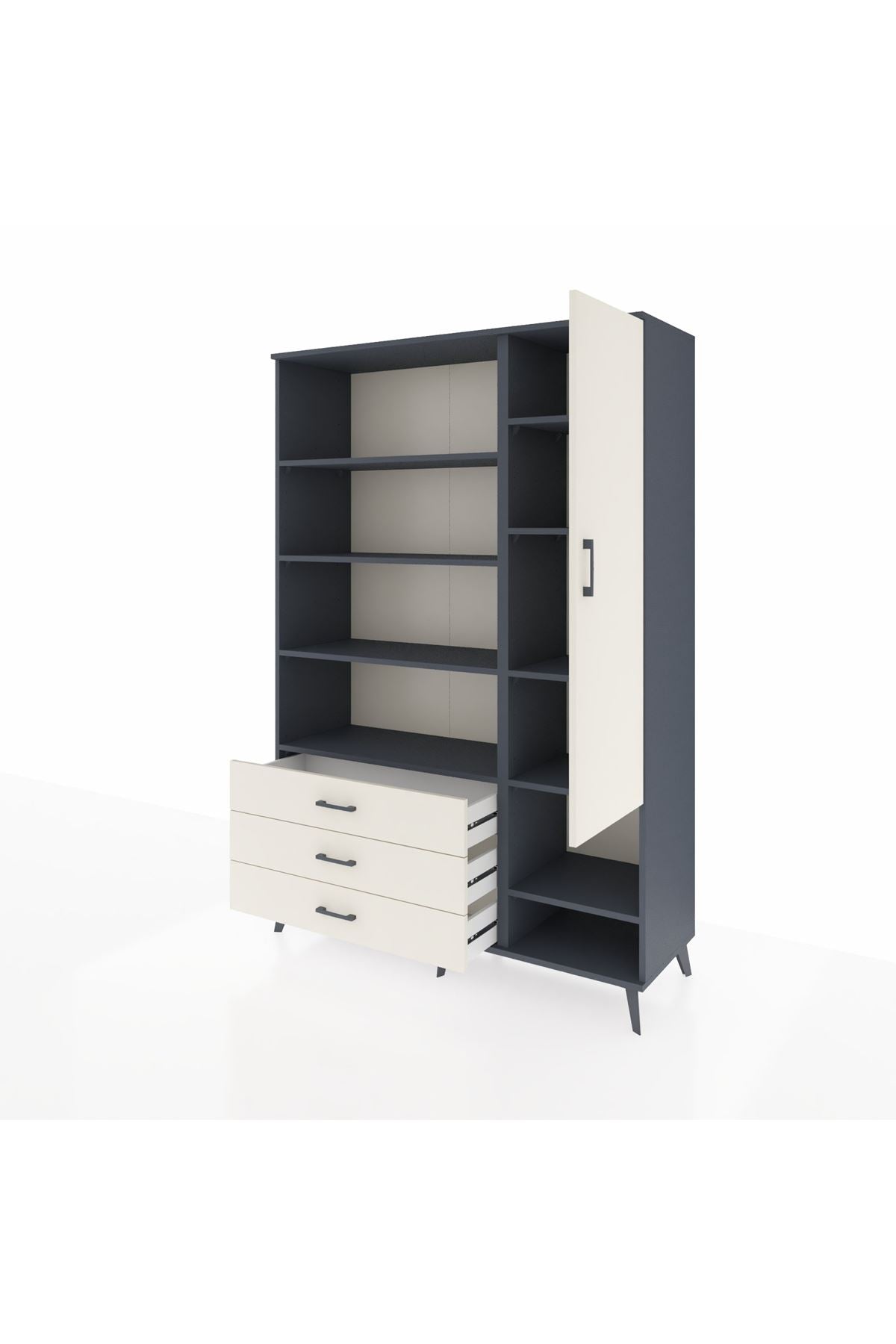 Hyperion Dolap 9 Raflı 3 Çekmeceli Tek Kapaklı  132x44x195 Antrasit-Aytaşı/Aytaşı