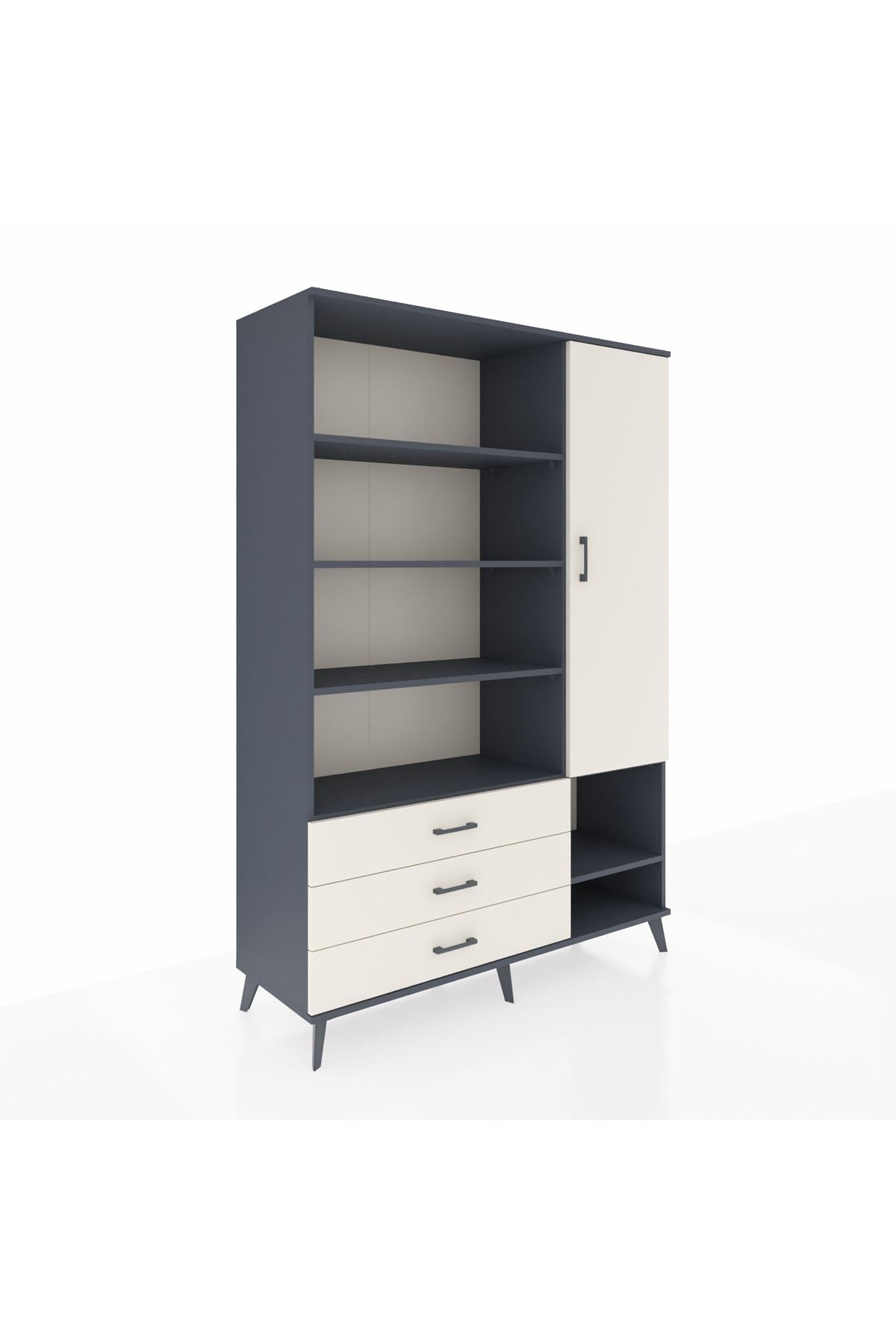 Hyperion Dolap 9 Raflı 3 Çekmeceli Tek Kapaklı  132x44x195 Antrasit-Aytaşı/Aytaşı