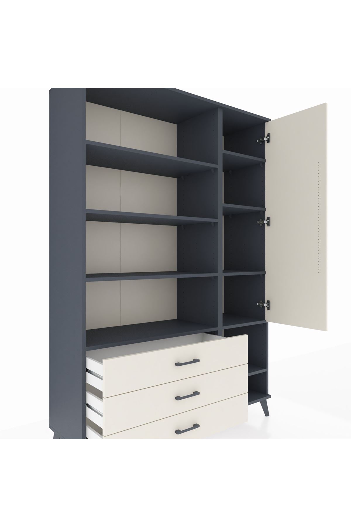 Hyperion Dolap 9 Raflı 3 Çekmeceli Tek Kapaklı  132x44x195 Antrasit-Aytaşı/Aytaşı