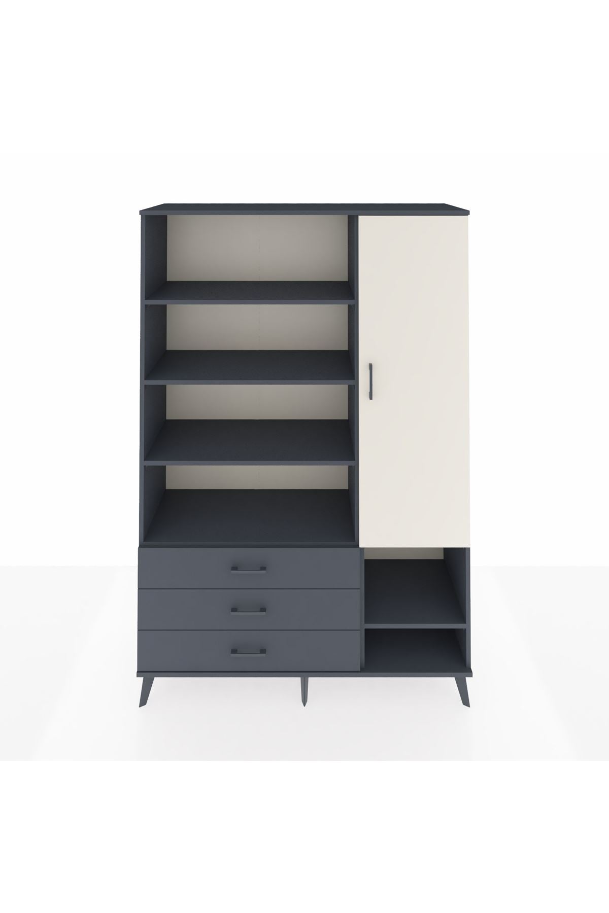Hyperion Dolap 9 Raflı 3 Çekmeceli Tek Kapaklı  132x44x195 Antrasit-Aytaşı/Antrasit