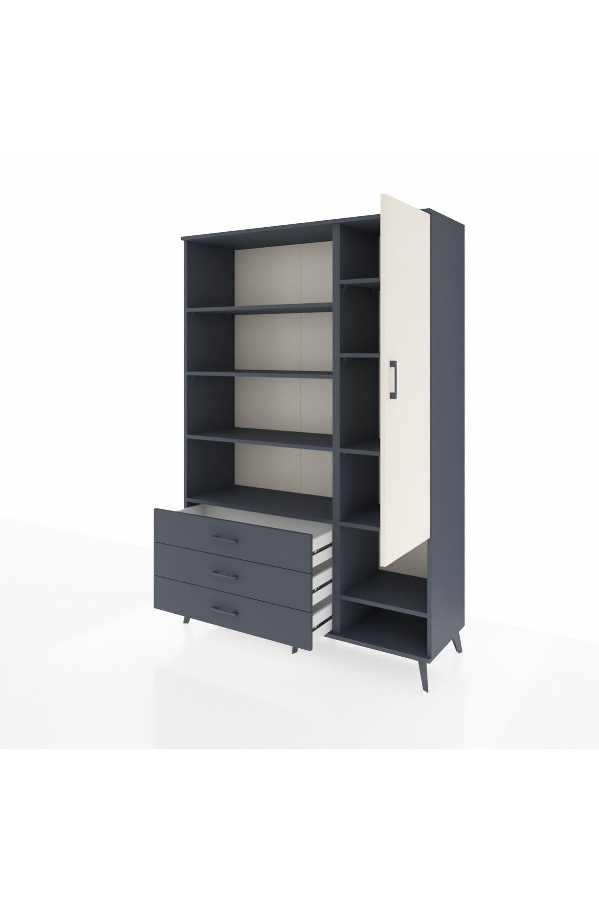 Hyperion Dolap 9 Raflı 3 Çekmeceli Tek Kapaklı  132x44x195 Antrasit-Aytaşı/Antrasit