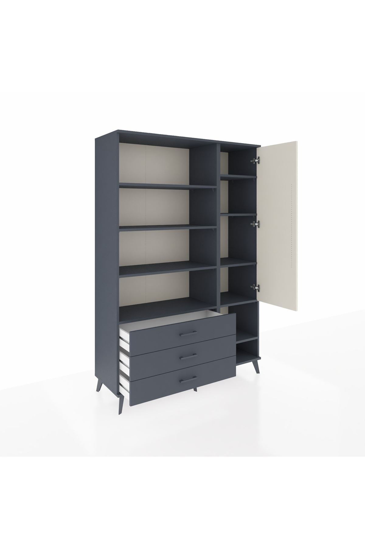 Hyperion Dolap 9 Raflı 3 Çekmeceli Tek Kapaklı  132x44x195 Antrasit-Aytaşı/Antrasit