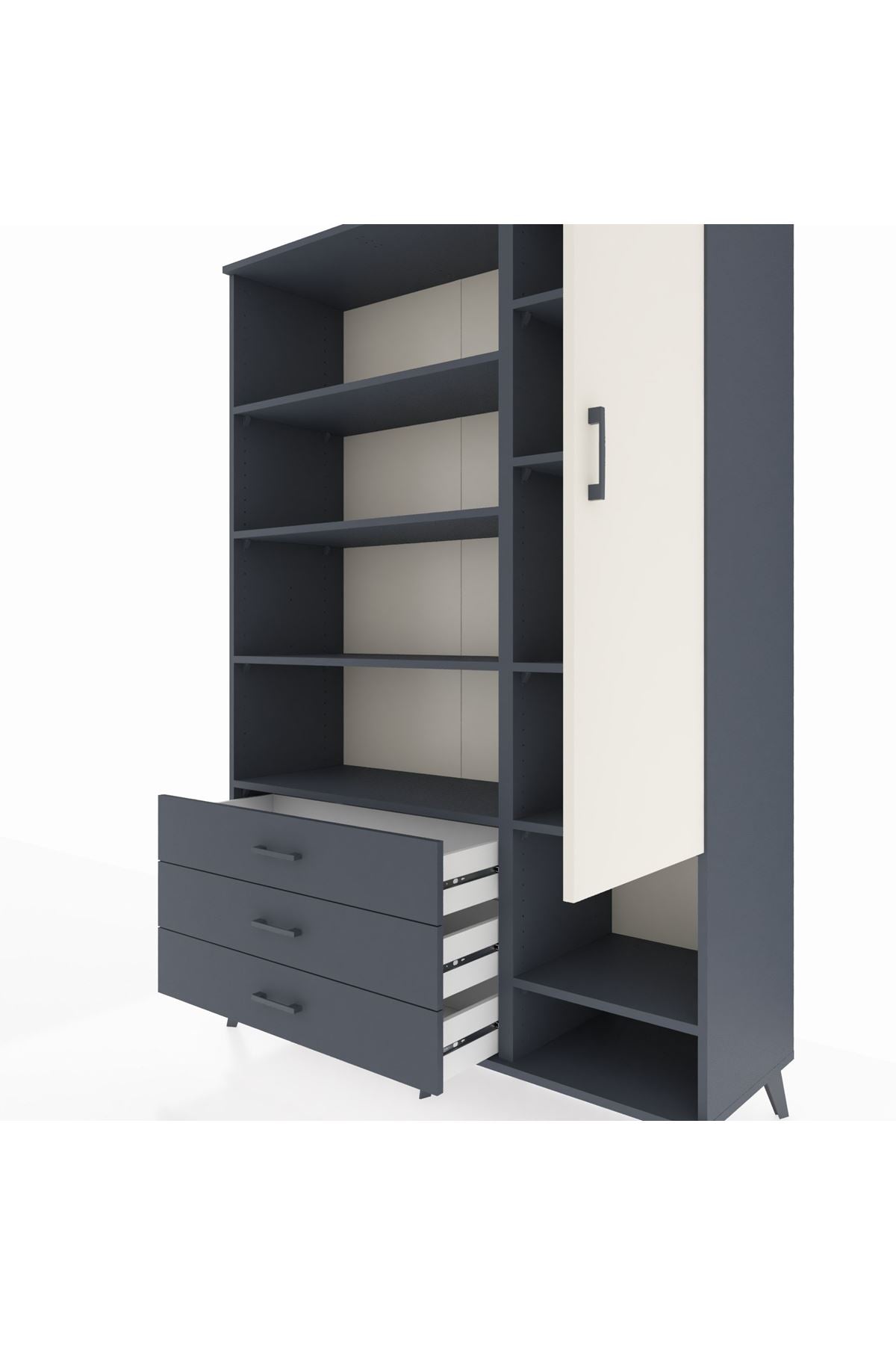 Hyperion Dolap 9 Raflı 3 Çekmeceli Tek Kapaklı  132x44x195 Antrasit-Aytaşı/Antrasit