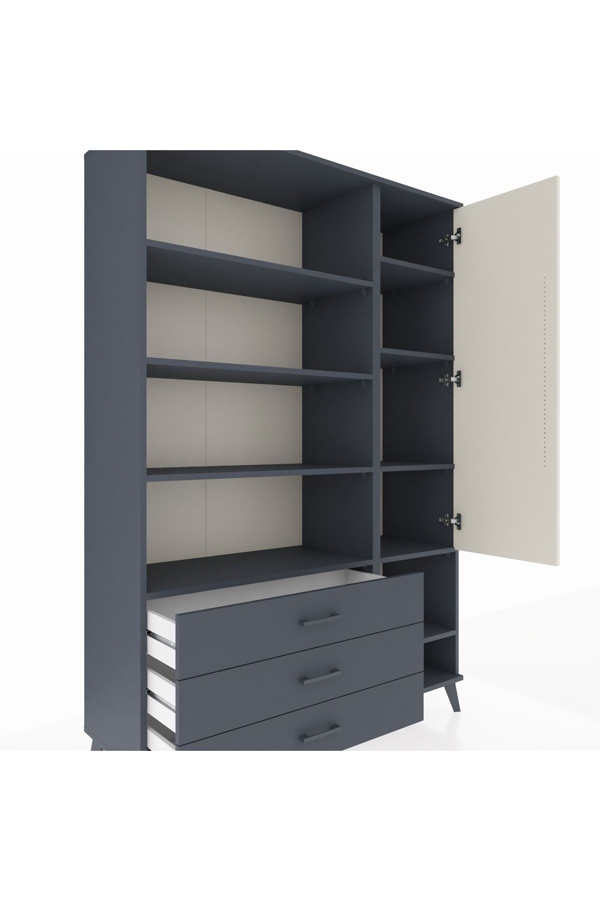 Hyperion Dolap 9 Raflı 3 Çekmeceli Tek Kapaklı  132x44x195 Antrasit-Aytaşı/Antrasit