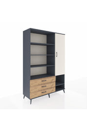 Hyperion Dolap 9 Raflı 3 Çekmeceli Tek Kapaklı  132x44x195 Antrasit-Aytaşı/Çam