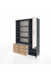 Hyperion Dolap 9 Raflı 3 Çekmeceli Tek Kapaklı  132x44x195 Antrasit-Aytaşı/Çam