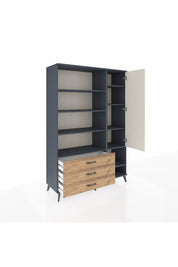 Hyperion Dolap 9 Raflı 3 Çekmeceli Tek Kapaklı  132x44x195 Antrasit-Aytaşı/Çam