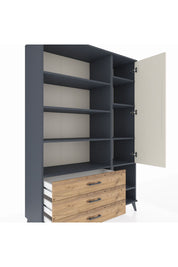 Hyperion Dolap 9 Raflı 3 Çekmeceli Tek Kapaklı  132x44x195 Antrasit-Aytaşı/Çam