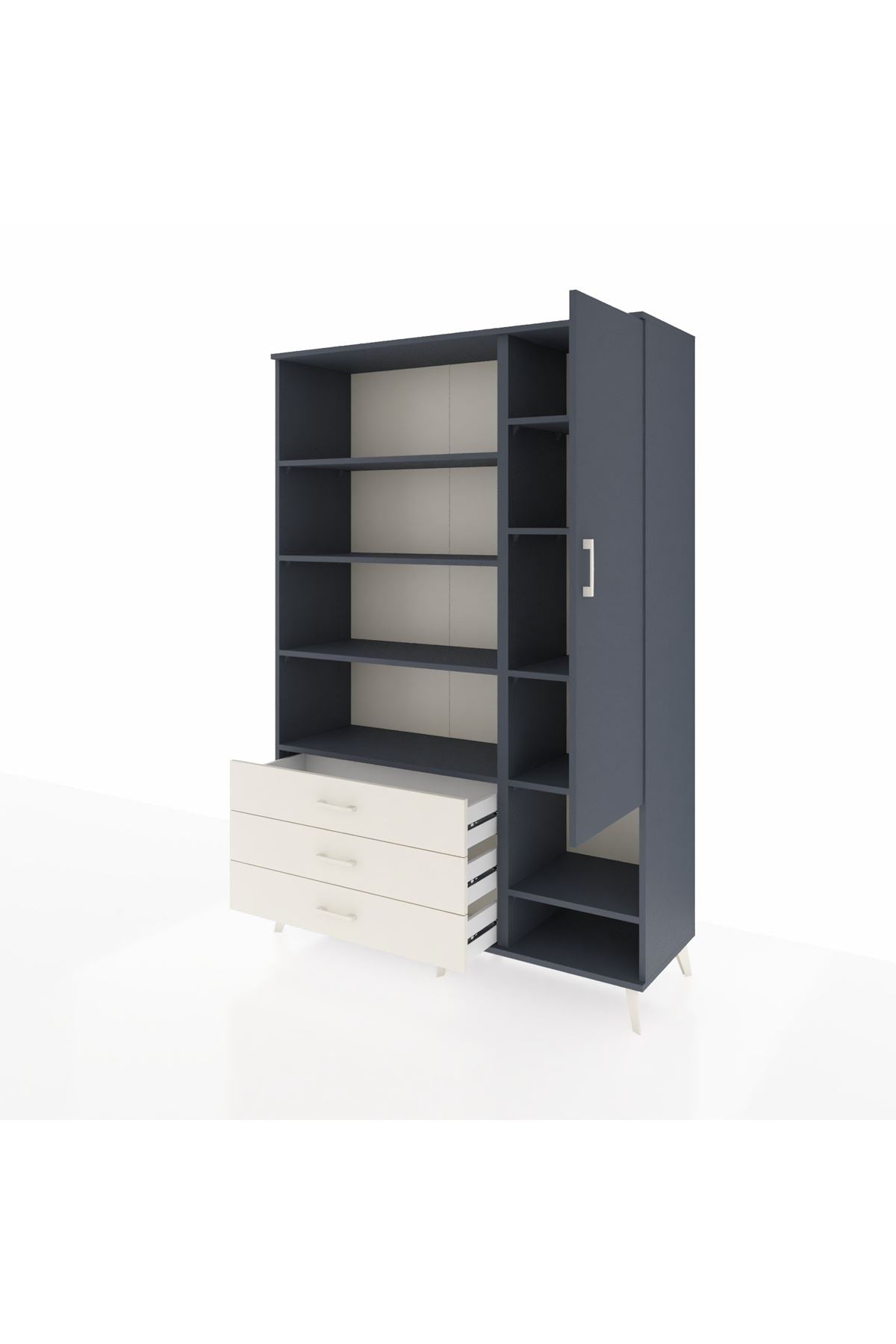 Hyperion Dolap 9 Raflı 3 Çekmeceli Tek Kapaklı  132x44x195 Antrasit-Antrasit/Aytaşı
