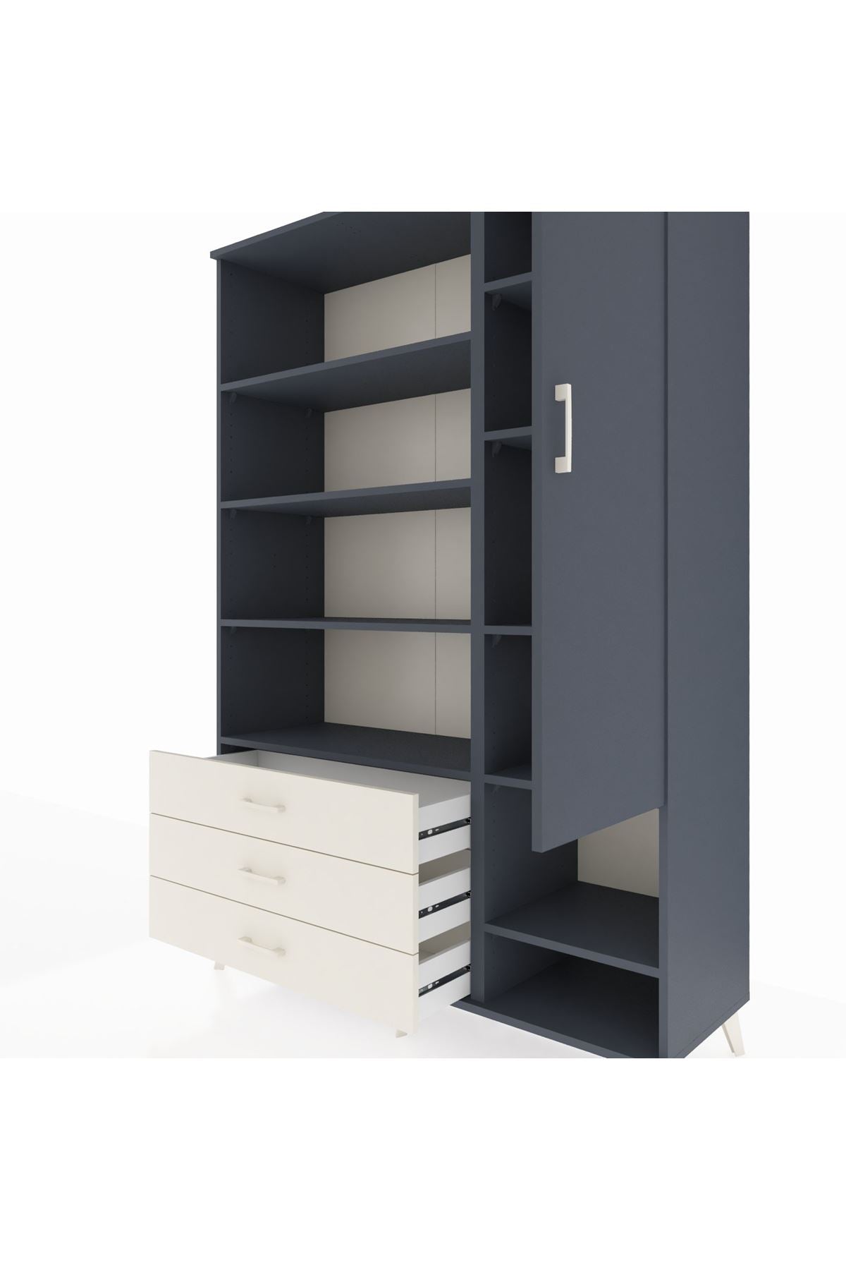 Hyperion Dolap 9 Raflı 3 Çekmeceli Tek Kapaklı  132x44x195 Antrasit-Antrasit/Aytaşı