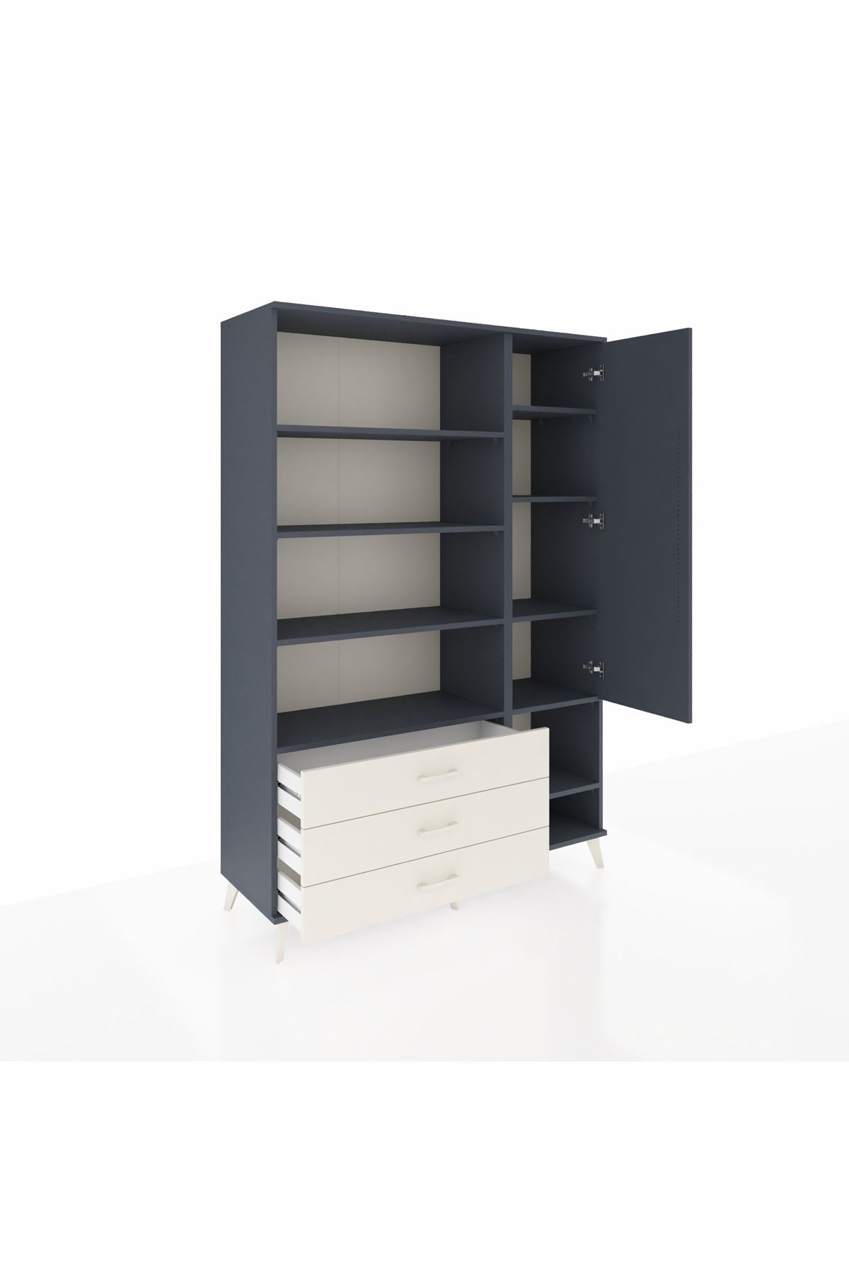 Hyperion Dolap 9 Raflı 3 Çekmeceli Tek Kapaklı  132x44x195 Antrasit-Antrasit/Aytaşı