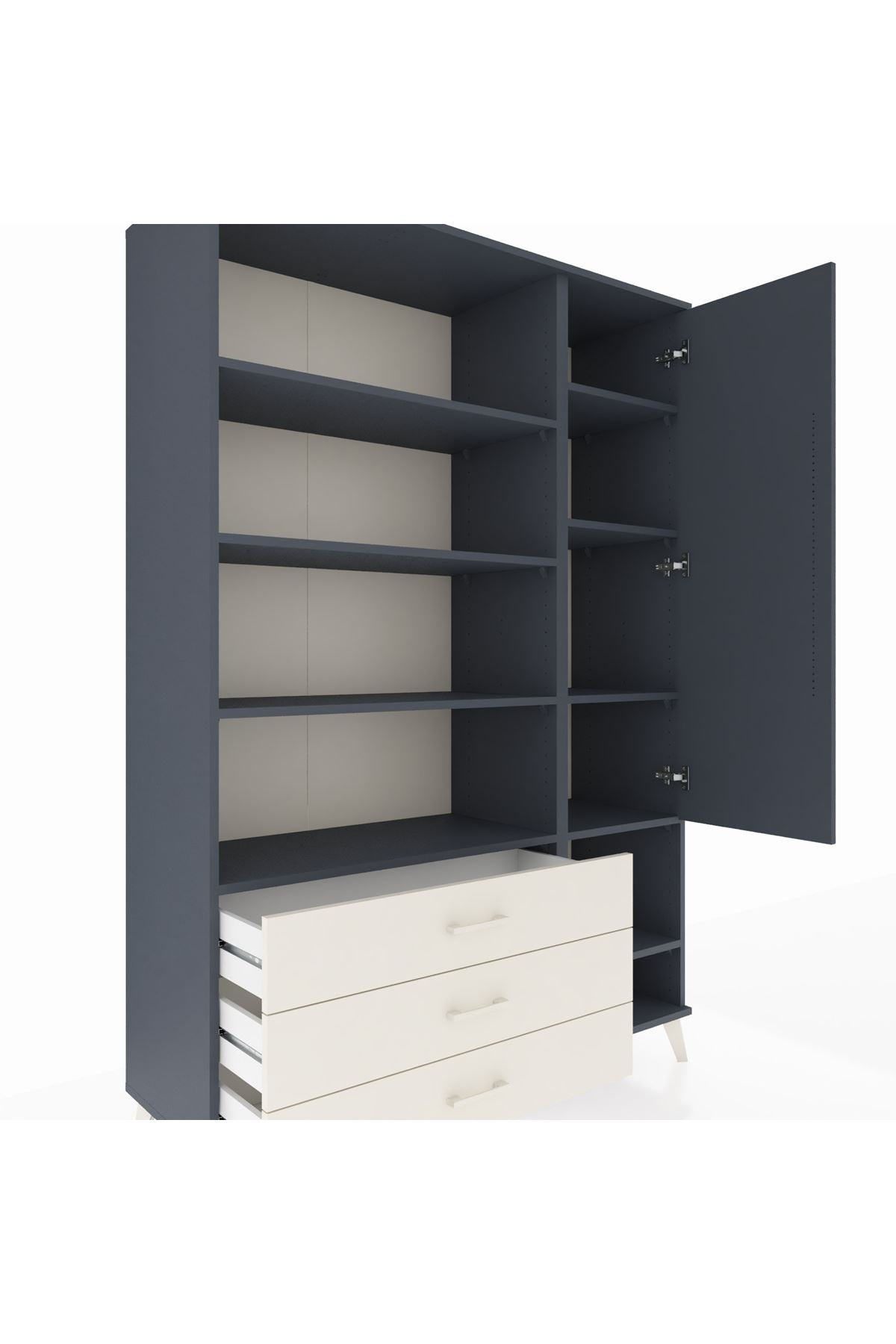 Hyperion Dolap 9 Raflı 3 Çekmeceli Tek Kapaklı  132x44x195 Antrasit-Antrasit/Aytaşı