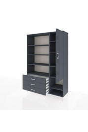 Hyperion Dolap 9 Raflı 3 Çekmeceli Tek Kapaklı  132x44x195 Antrasit-Antrasit/Antrasit