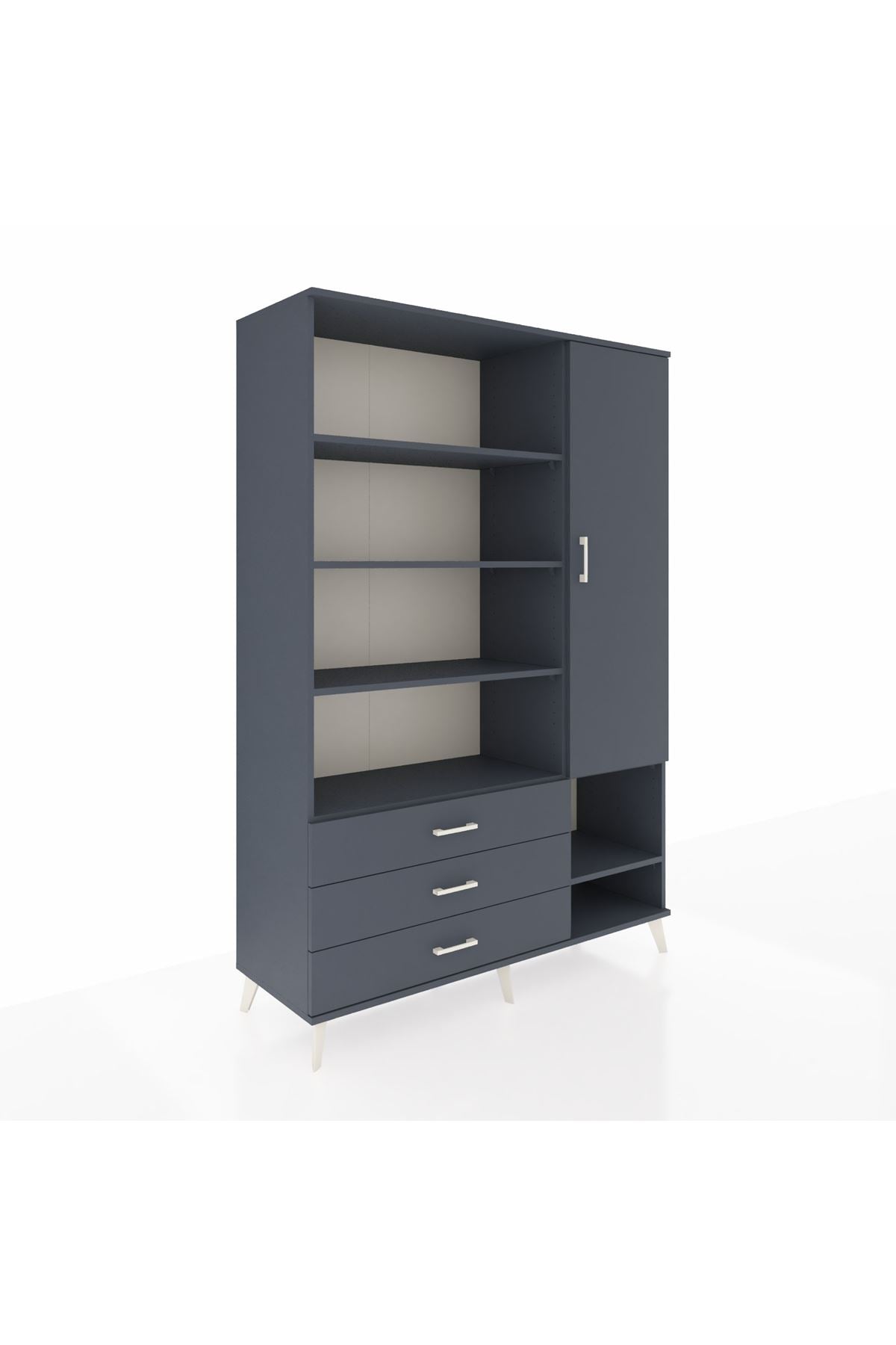 Hyperion Dolap 9 Raflı 3 Çekmeceli Tek Kapaklı  132x44x195 Antrasit-Antrasit/Antrasit