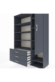 Hyperion Dolap 9 Raflı 3 Çekmeceli Tek Kapaklı  132x44x195 Antrasit-Antrasit/Antrasit