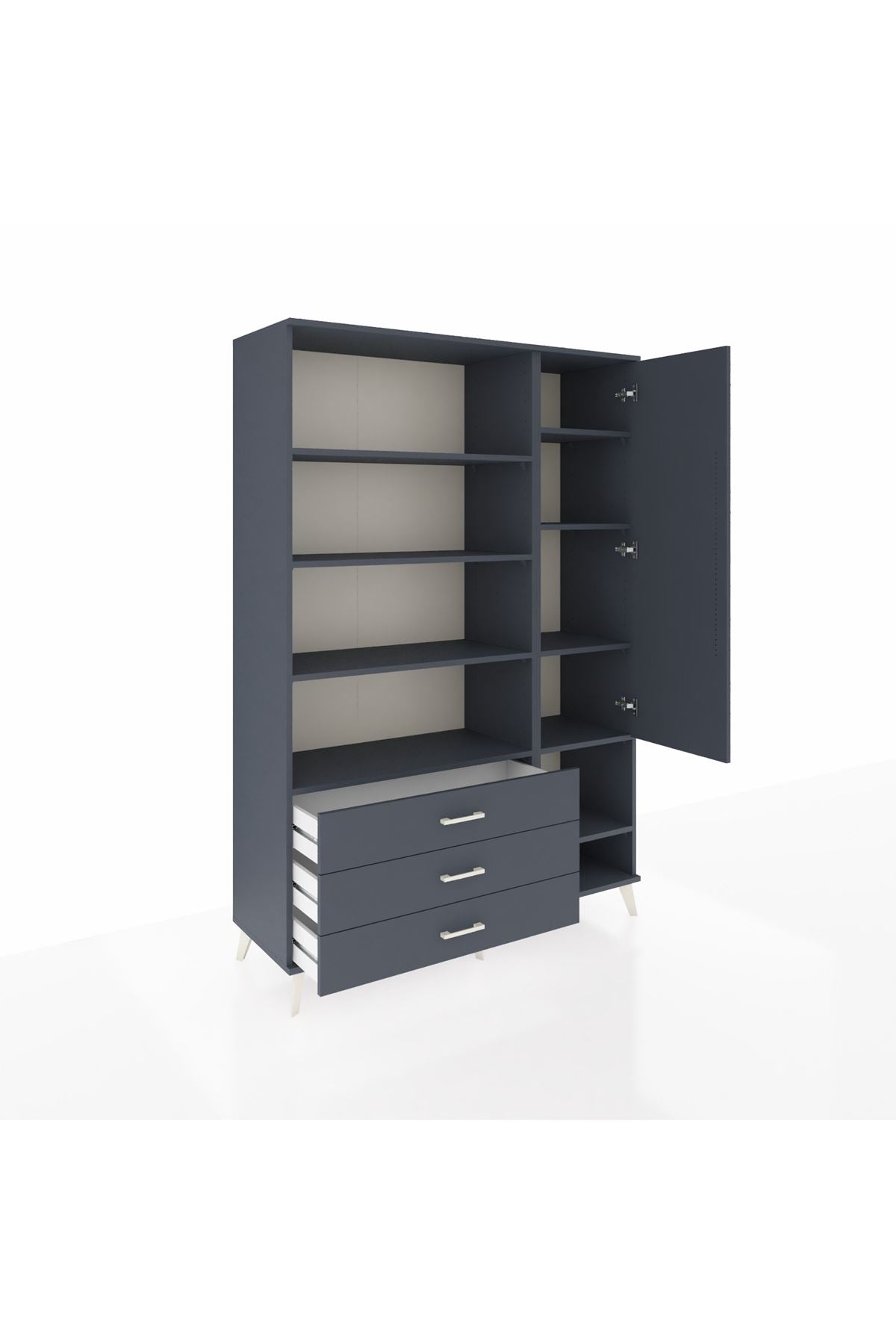 Hyperion Dolap 9 Raflı 3 Çekmeceli Tek Kapaklı  132x44x195 Antrasit-Antrasit/Antrasit
