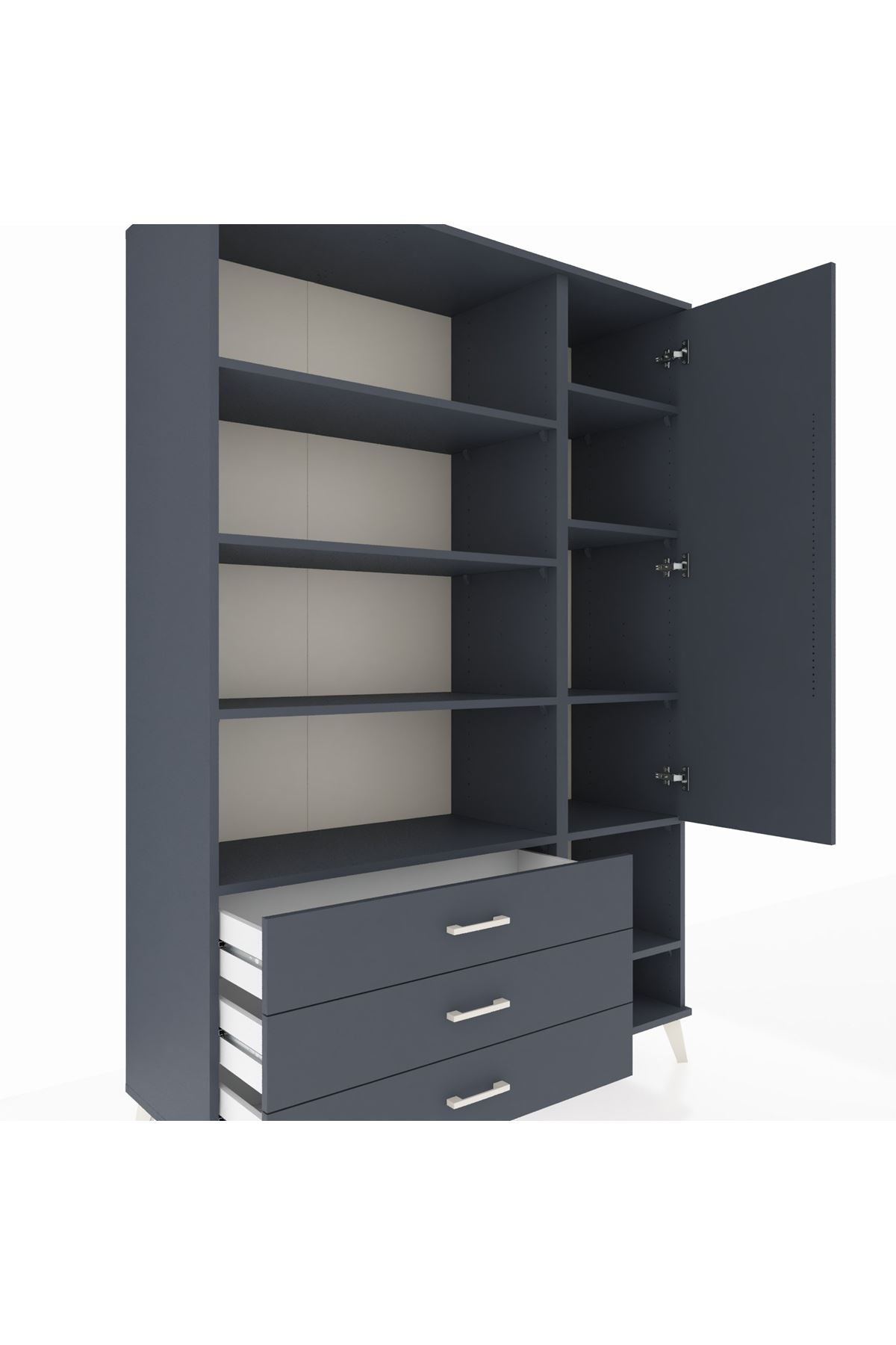 Hyperion Dolap 9 Raflı 3 Çekmeceli Tek Kapaklı  132x44x195 Antrasit-Antrasit/Antrasit
