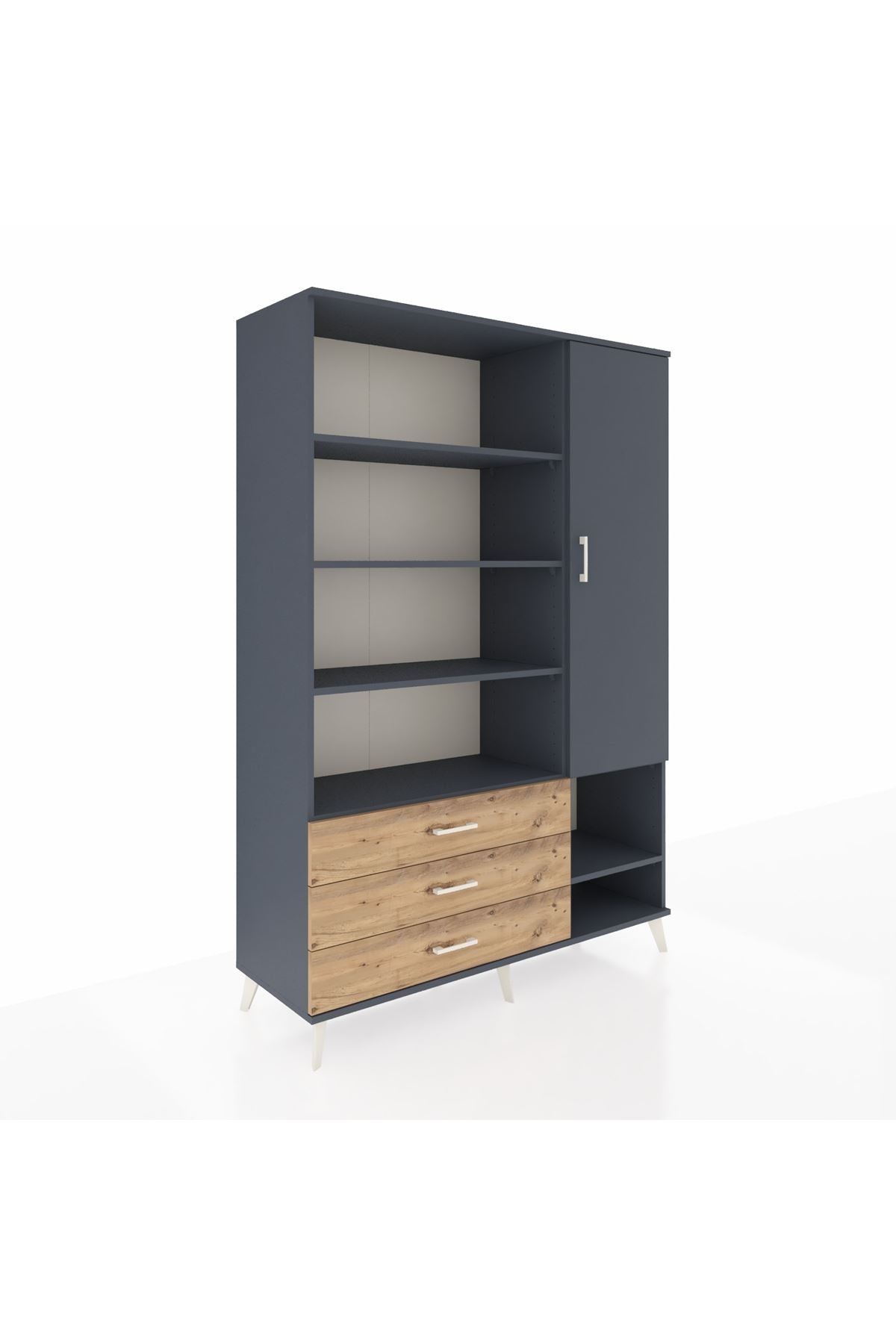 Hyperion Dolap 9 Raflı 3 Çekmeceli Tek Kapaklı  132x44x195 Antrasit-Antrasit/Çam