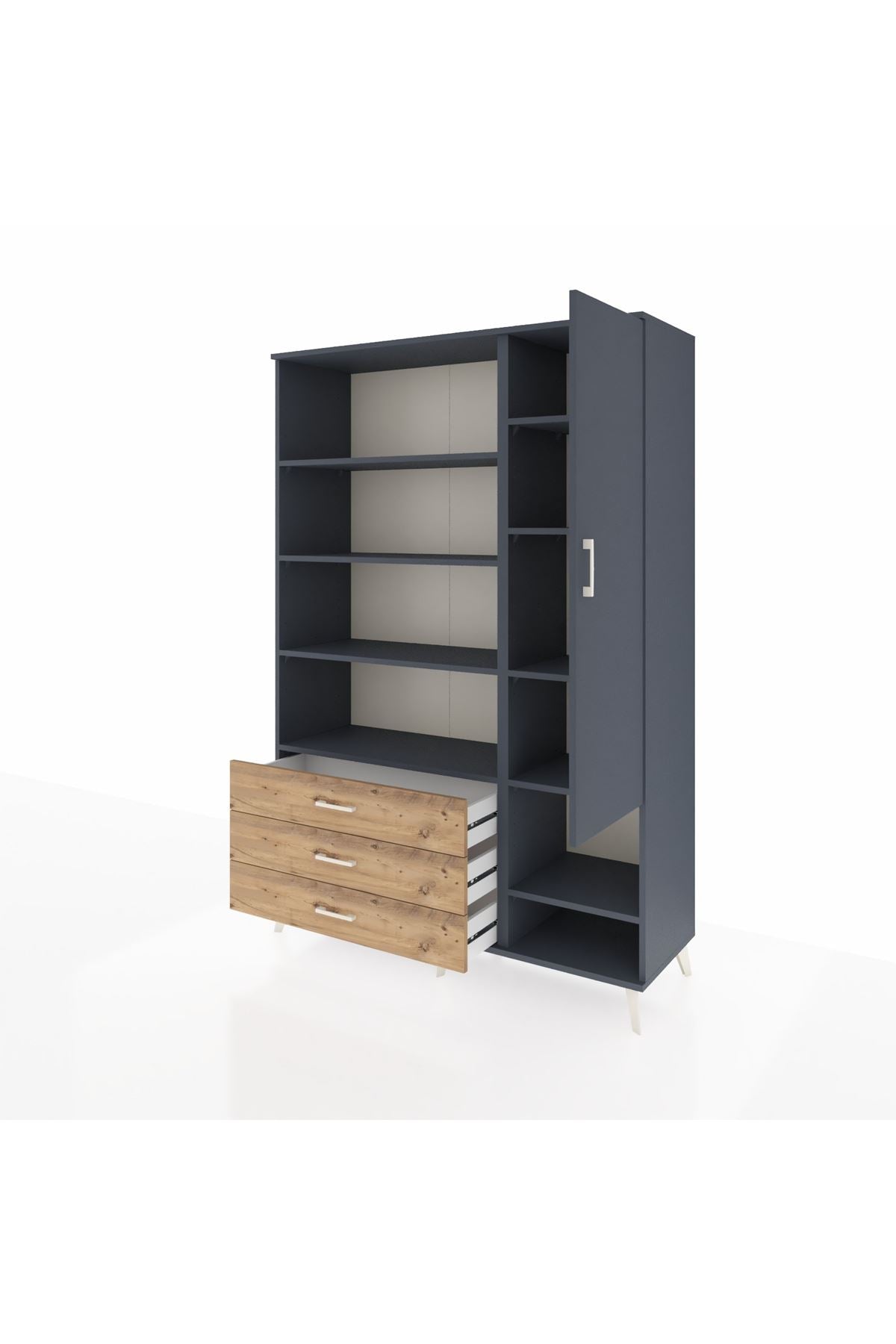 Hyperion Dolap 9 Raflı 3 Çekmeceli Tek Kapaklı  132x44x195 Antrasit-Antrasit/Çam