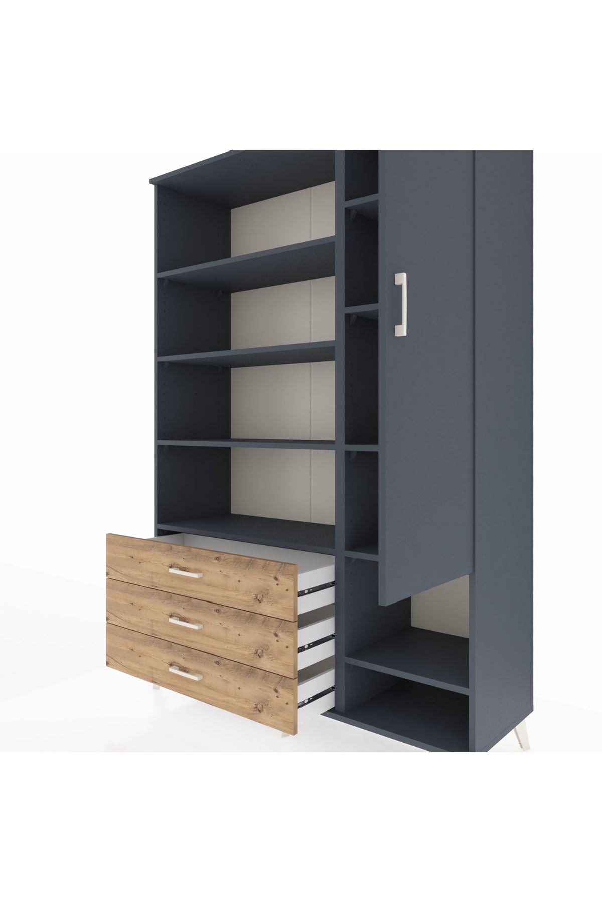 Hyperion Dolap 9 Raflı 3 Çekmeceli Tek Kapaklı  132x44x195 Antrasit-Antrasit/Çam