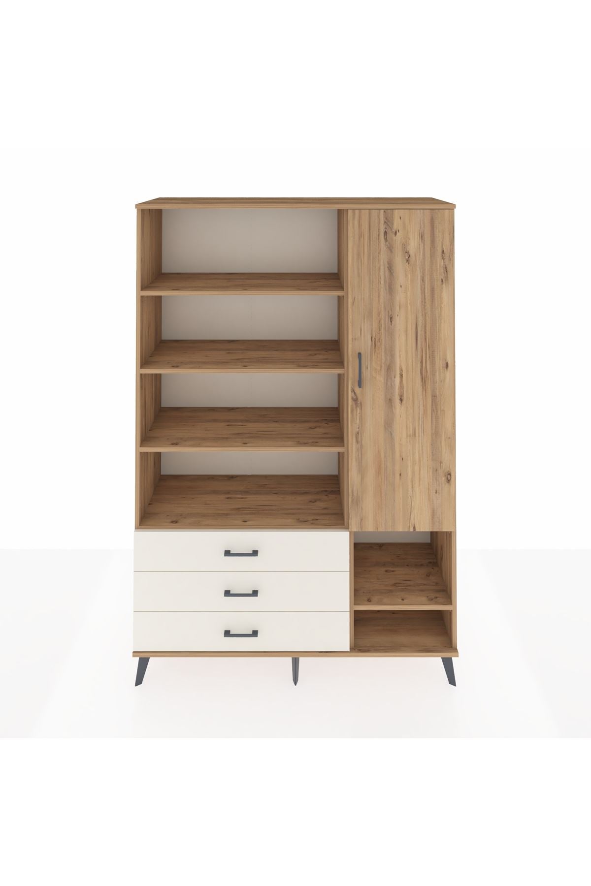 Hyperion Dolap 9 Raflı 3 Çekmeceli Tek Kapaklı  132x44x195 Çam-Çam/Aytaşı