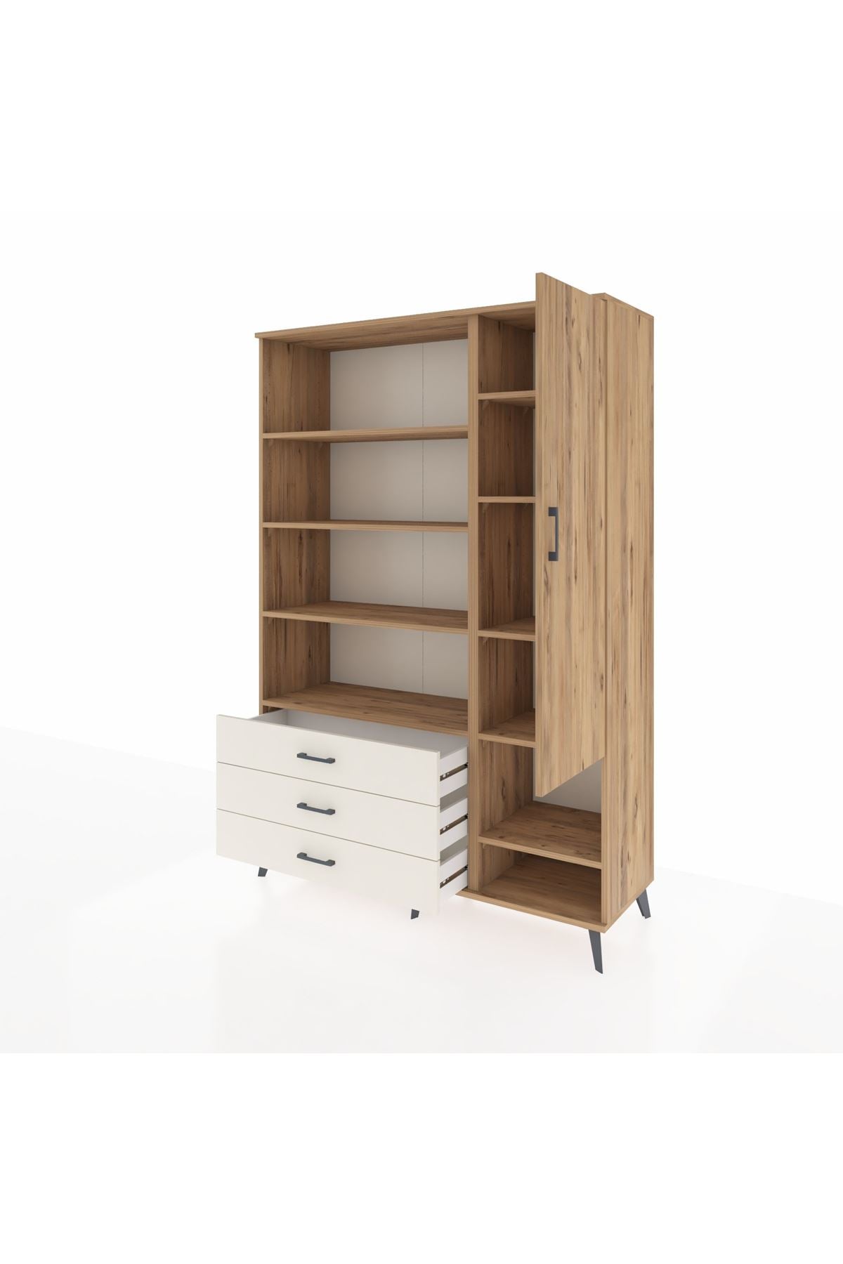 Hyperion Dolap 9 Raflı 3 Çekmeceli Tek Kapaklı  132x44x195 Çam-Çam/Aytaşı