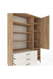 Hyperion Dolap 9 Raflı 3 Çekmeceli Tek Kapaklı  132x44x195 Çam-Çam/Aytaşı