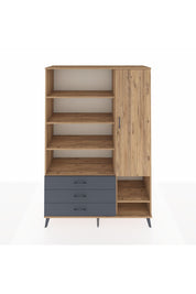 Hyperion Dolap 9 Raflı 3 Çekmeceli Tek Kapaklı  132x44x195 Çam-Çam/Antrasit