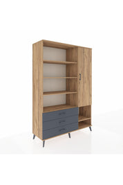 Hyperion Dolap 9 Raflı 3 Çekmeceli Tek Kapaklı  132x44x195 Çam-Çam/Antrasit