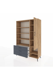 Hyperion Dolap 9 Raflı 3 Çekmeceli Tek Kapaklı  132x44x195 Çam-Çam/Antrasit