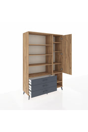 Hyperion Dolap 9 Raflı 3 Çekmeceli Tek Kapaklı  132x44x195 Çam-Çam/Antrasit