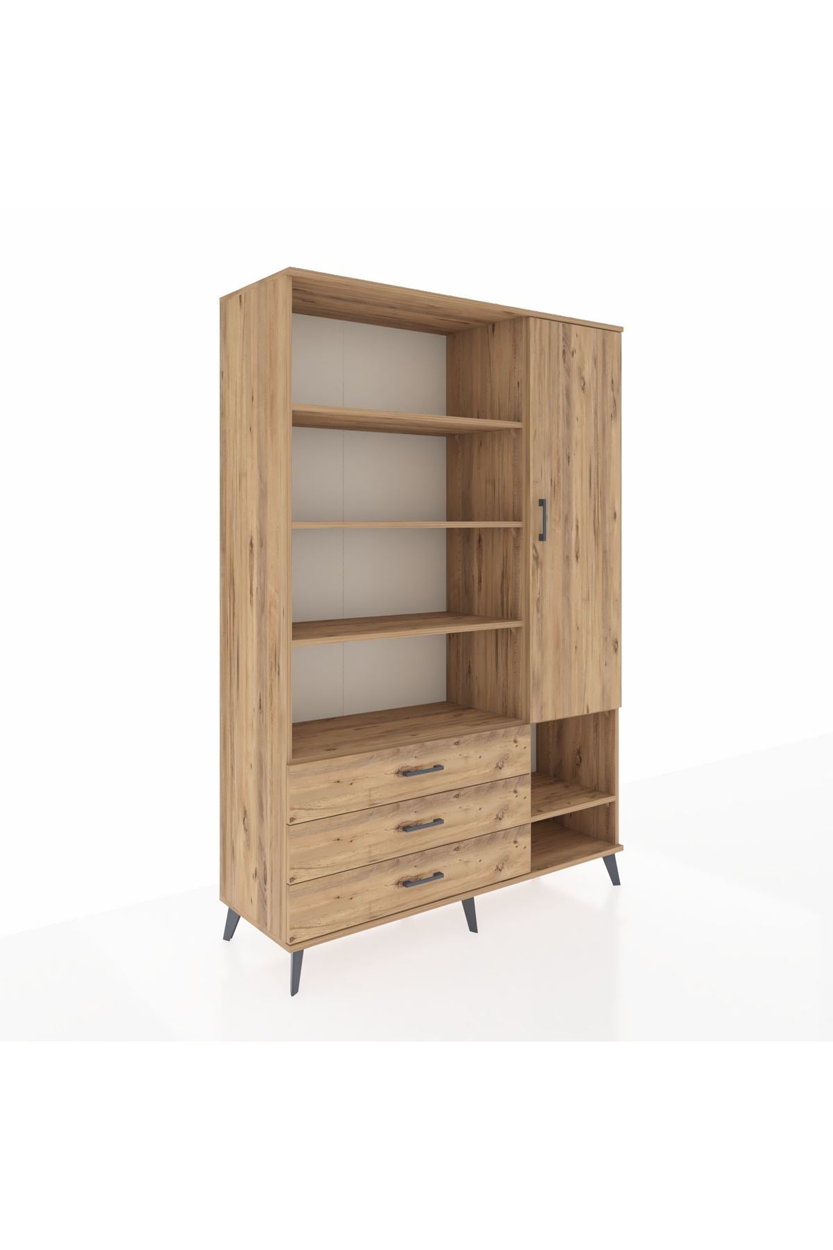 Hyperion Dolap 9 Raflı 3 Çekmeceli Tek Kapaklı  132x44x195 Çam-Çam/Çam