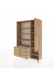 Hyperion Dolap 9 Raflı 3 Çekmeceli Tek Kapaklı  132x44x195 Çam-Çam/Çam