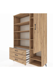 Hyperion Dolap 9 Raflı 3 Çekmeceli Tek Kapaklı  132x44x195 Çam-Çam/Çam