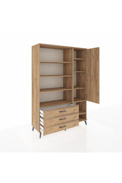 Hyperion Dolap 9 Raflı 3 Çekmeceli Tek Kapaklı  132x44x195 Çam-Çam/Çam