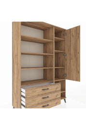 Hyperion Dolap 9 Raflı 3 Çekmeceli Tek Kapaklı  132x44x195 Çam-Çam/Çam