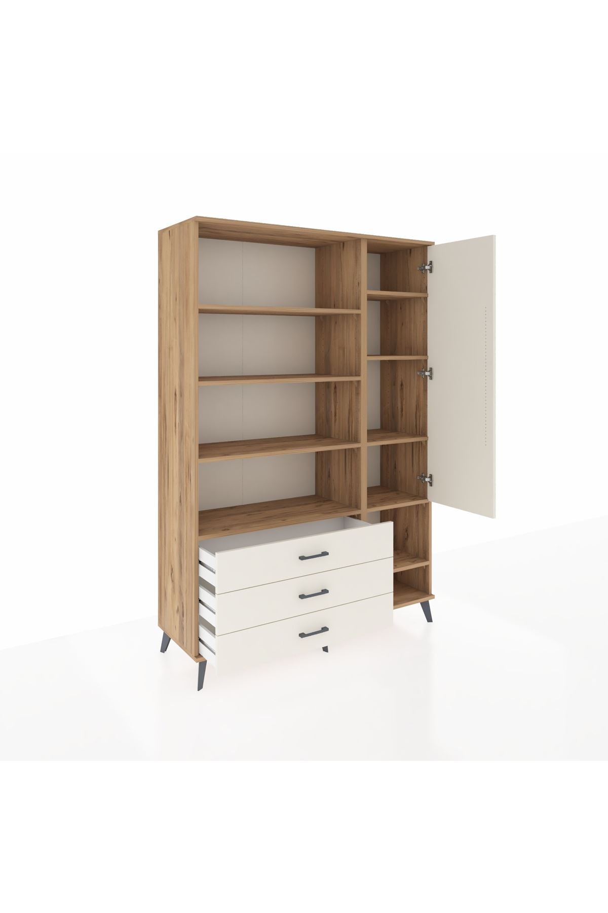 Hyperion Dolap 9 Raflı 3 Çekmeceli Tek Kapaklı  132x44x195 Çam-Aytaşı/Aytaşı