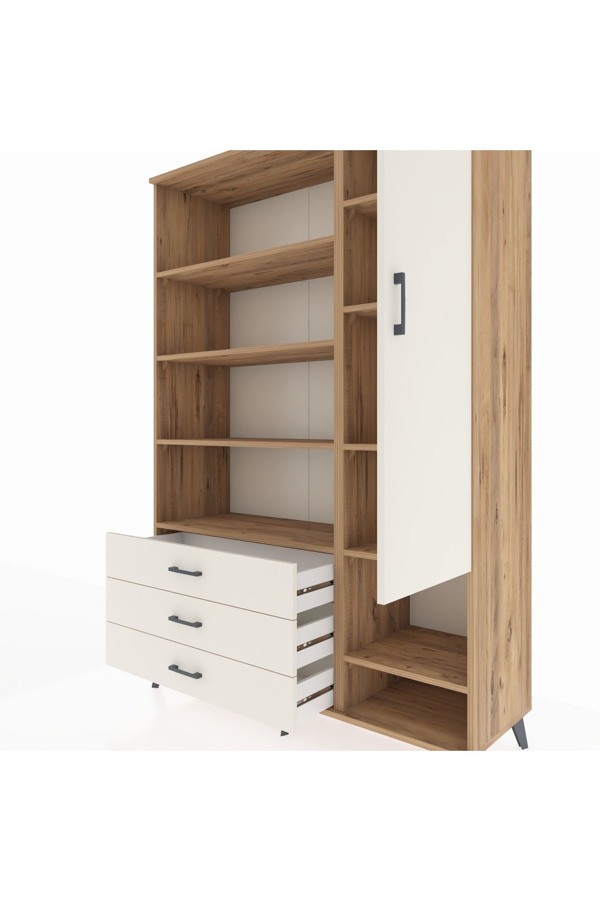 Hyperion Dolap 9 Raflı 3 Çekmeceli Tek Kapaklı  132x44x195 Çam-Aytaşı/Aytaşı