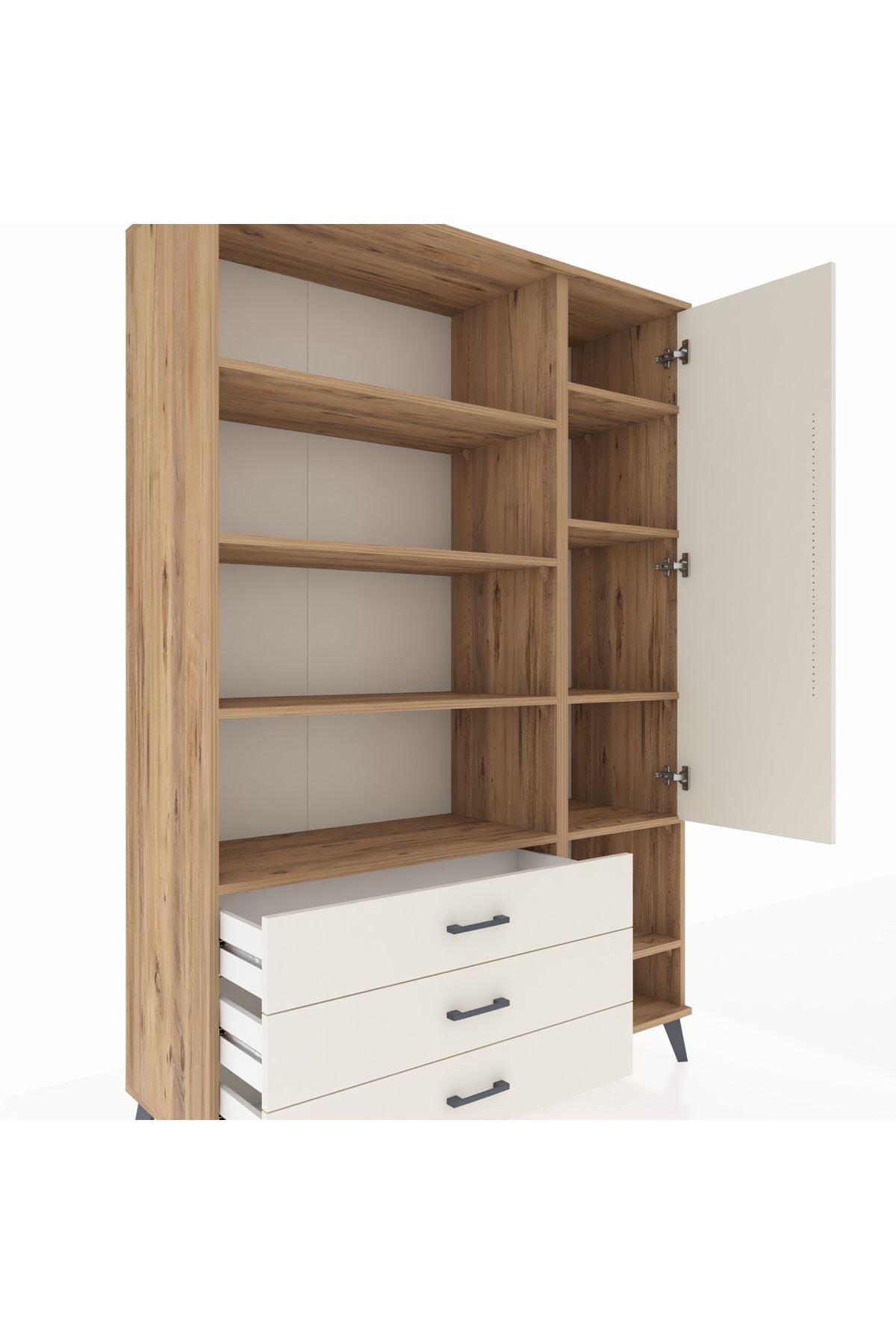 Hyperion Dolap 9 Raflı 3 Çekmeceli Tek Kapaklı  132x44x195 Çam-Aytaşı/Aytaşı
