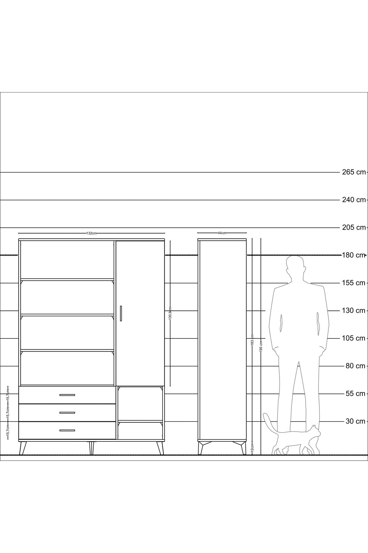Hyperion Dolap 9 Raflı 3 Çekmeceli Tek Kapaklı  132x44x195 Çam-Aytaşı/Aytaşı