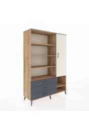 Hyperion Dolap 9 Raflı 3 Çekmeceli Tek Kapaklı  132x44x195 Çam-Aytaşı/Antrasit