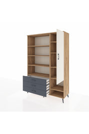 Hyperion Dolap 9 Raflı 3 Çekmeceli Tek Kapaklı  132x44x195 Çam-Aytaşı/Antrasit
