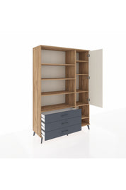 Hyperion Dolap 9 Raflı 3 Çekmeceli Tek Kapaklı  132x44x195 Çam-Aytaşı/Antrasit