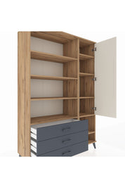 Hyperion Dolap 9 Raflı 3 Çekmeceli Tek Kapaklı  132x44x195 Çam-Aytaşı/Antrasit