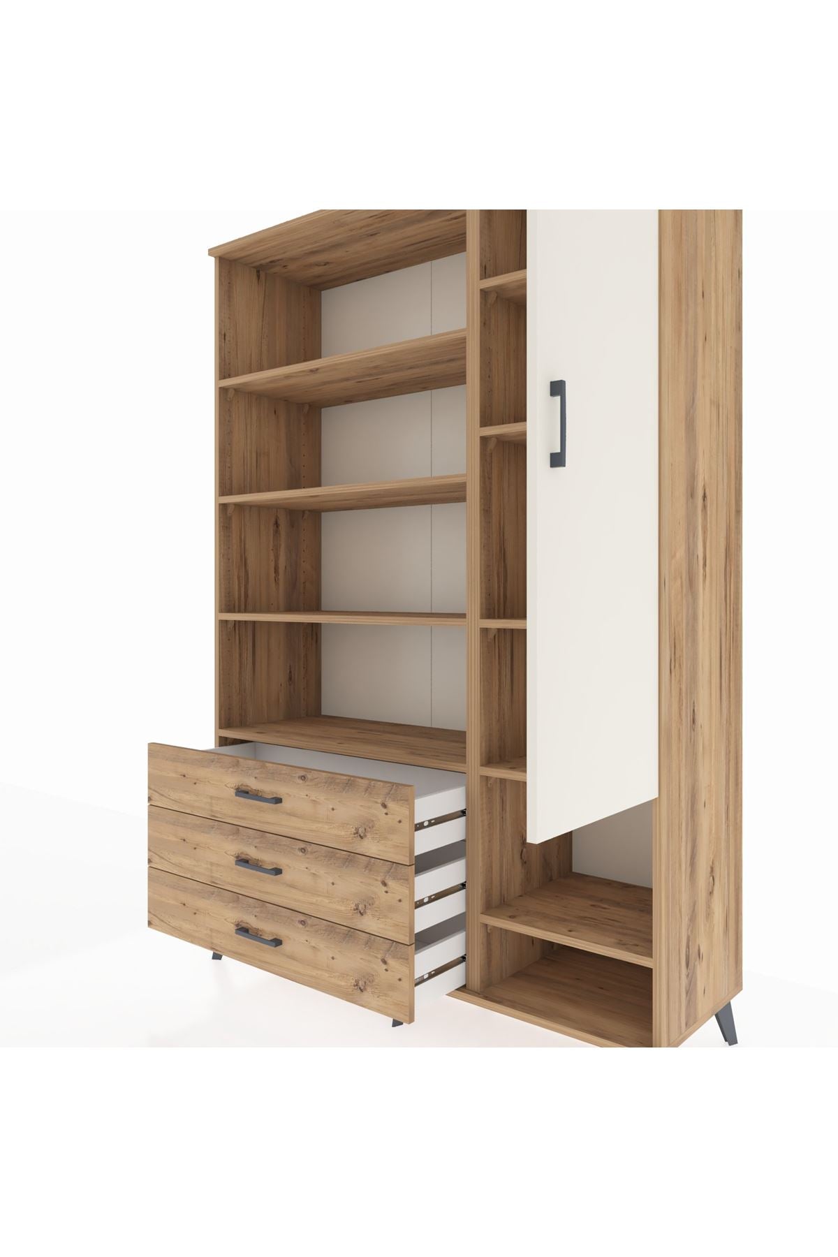 Hyperion Dolap 9 Raflı 3 Çekmeceli Tek Kapaklı  132x44x195 Çam-Aytaşı/Çam