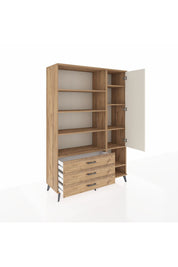 Hyperion Dolap 9 Raflı 3 Çekmeceli Tek Kapaklı  132x44x195 Çam-Aytaşı/Çam