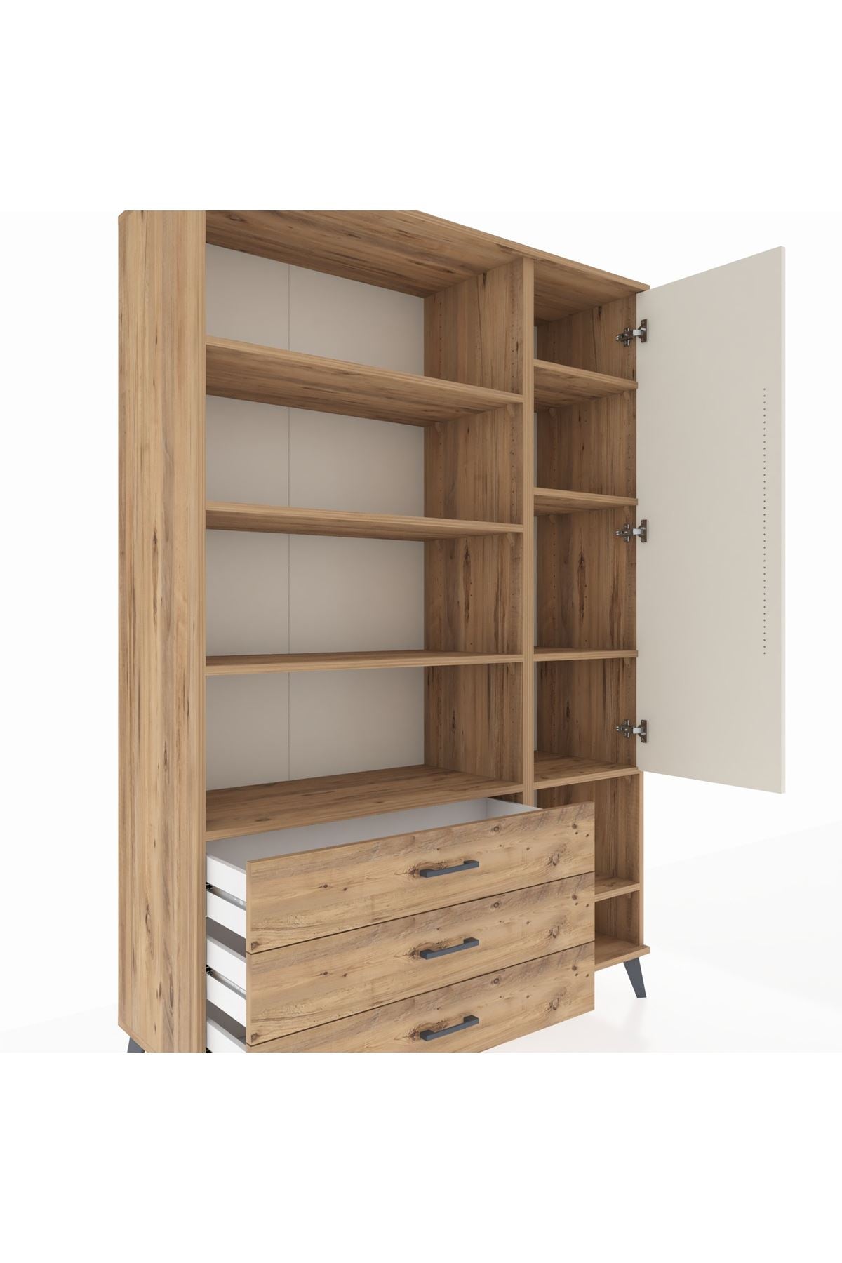 Hyperion Dolap 9 Raflı 3 Çekmeceli Tek Kapaklı  132x44x195 Çam-Aytaşı/Çam