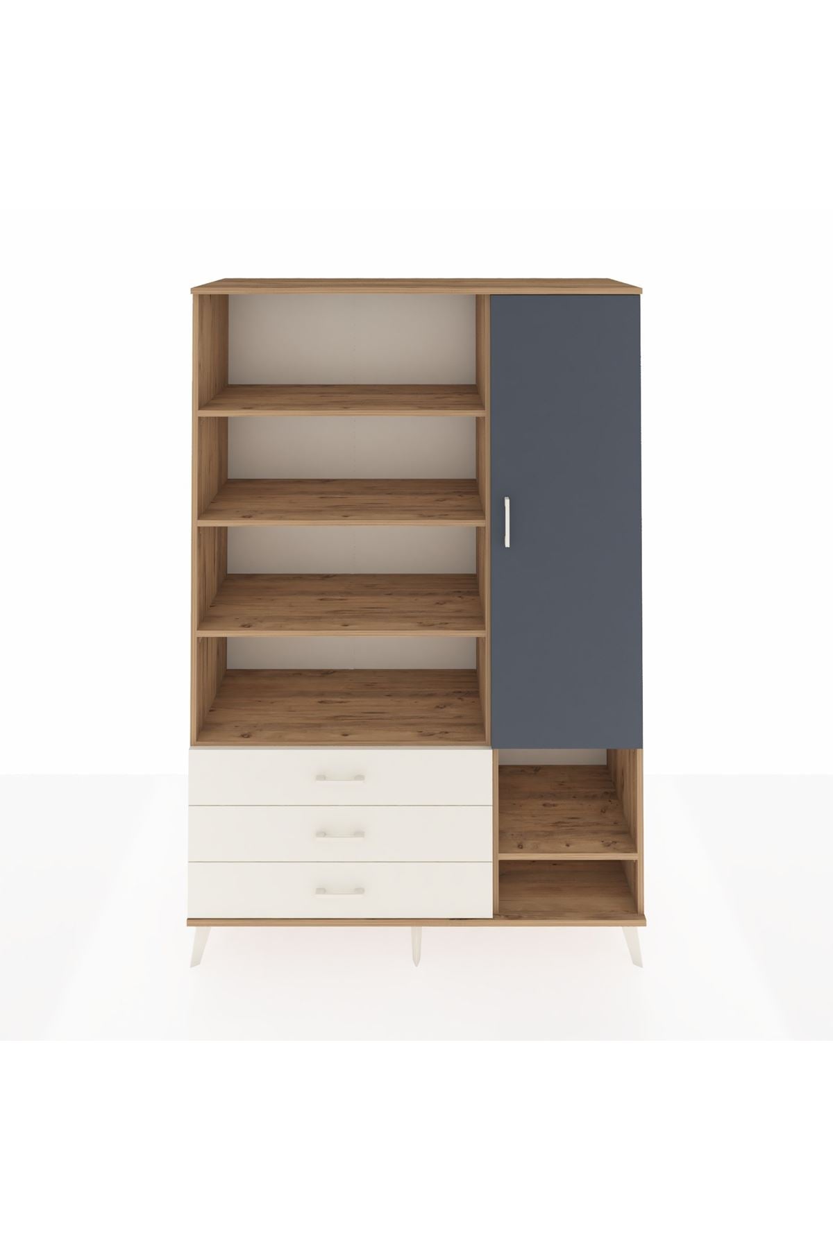 Hyperion Dolap 9 Raflı 3 Çekmeceli Tek Kapaklı  132x44x195 Çam-Antrasit/Aytaşı