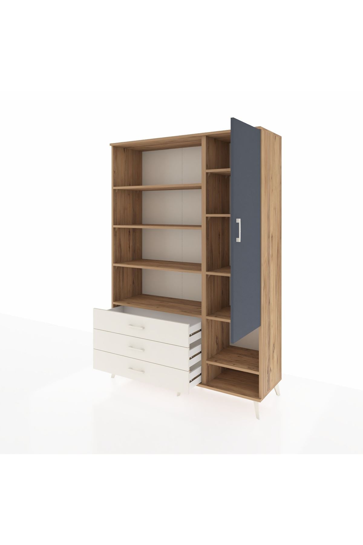 Hyperion Dolap 9 Raflı 3 Çekmeceli Tek Kapaklı  132x44x195 Çam-Antrasit/Aytaşı