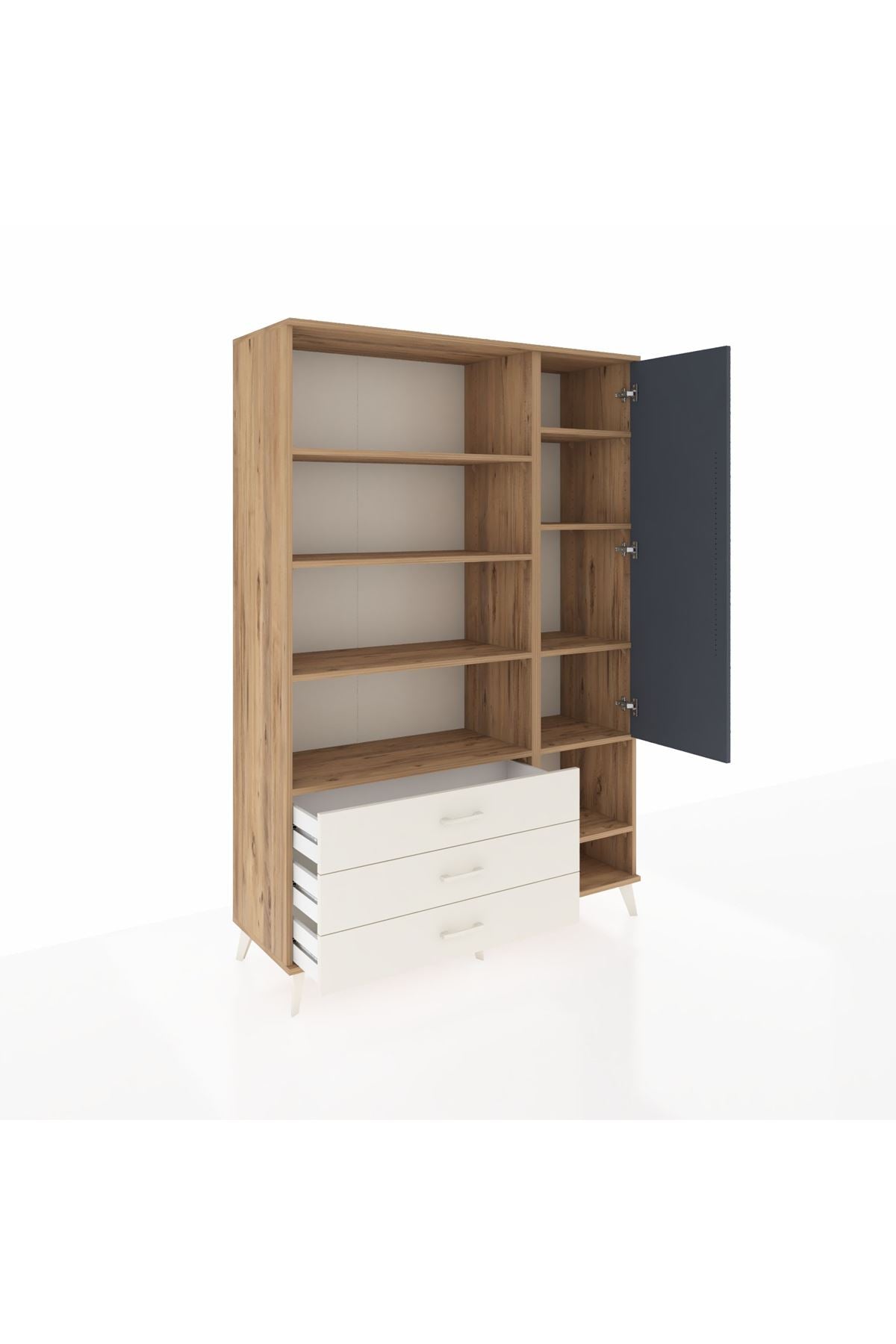 Hyperion Dolap 9 Raflı 3 Çekmeceli Tek Kapaklı  132x44x195 Çam-Antrasit/Aytaşı